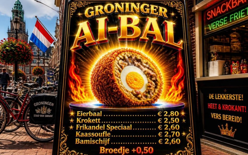 Overdreven AI-menubord met een Groninger AI-bal