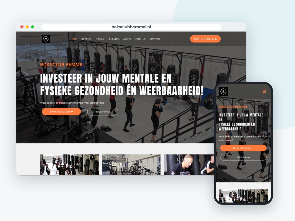 Website van Boksclub Bemmel op laptop en telefoon